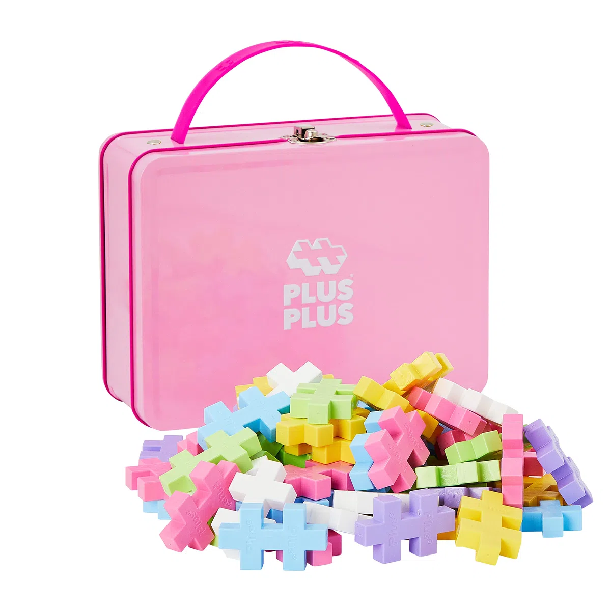 Plus-Plus 9603275 - Set di mattoncini da Costruzione, in Pratica Scatola di Metallo con Manico, 70 Pezzi, Multicolore