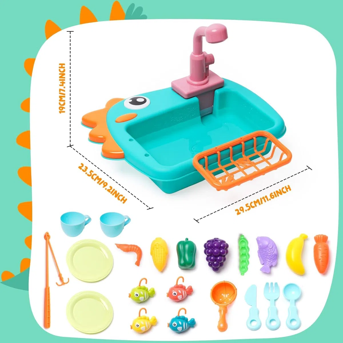 Lavandino Giocattolo con Acqua, Lavello per Bambini, Sistemi Automatici di Circolazione Dell'acquacon, Mini Lavastoviglie con Gioco di Pesca,Giocattoli di Ruolo per Ragazzi Ragazze,Verde