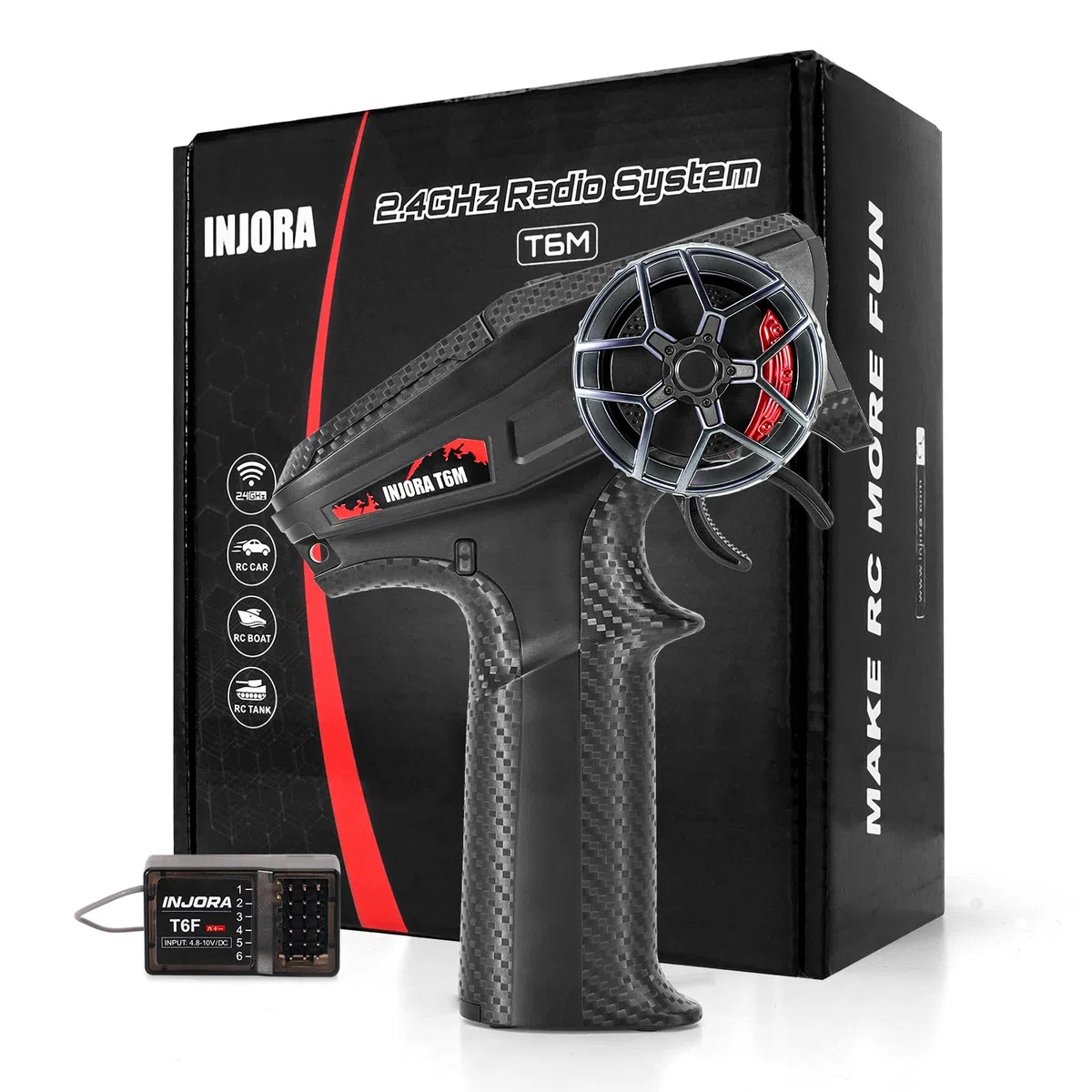 INJORA INT-T6M Trasmettitore Digitale Micro 2.4GHz con Controllo Remoto e Ricevitore 6CH per TRX4M SCX24 Auto RC 1/24 1/18(T6M)