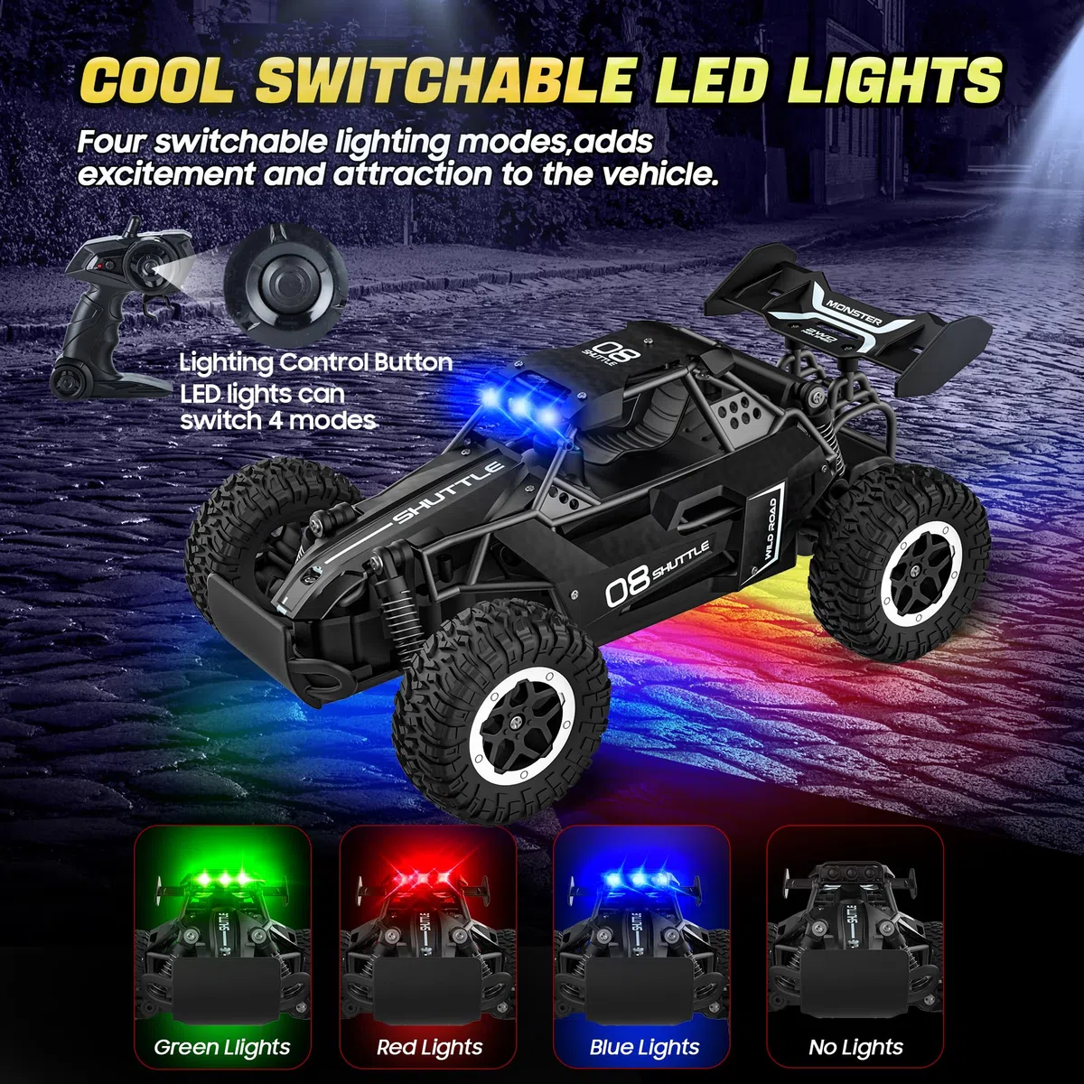 Macchina Telecomandata Per Bambini Con Luce,2.4Ghz 20KM/H Macchina Radiocomandata,Compleanno Giocattoli Regalo Per Bambino 3 4 5 6 7 Anni Nero