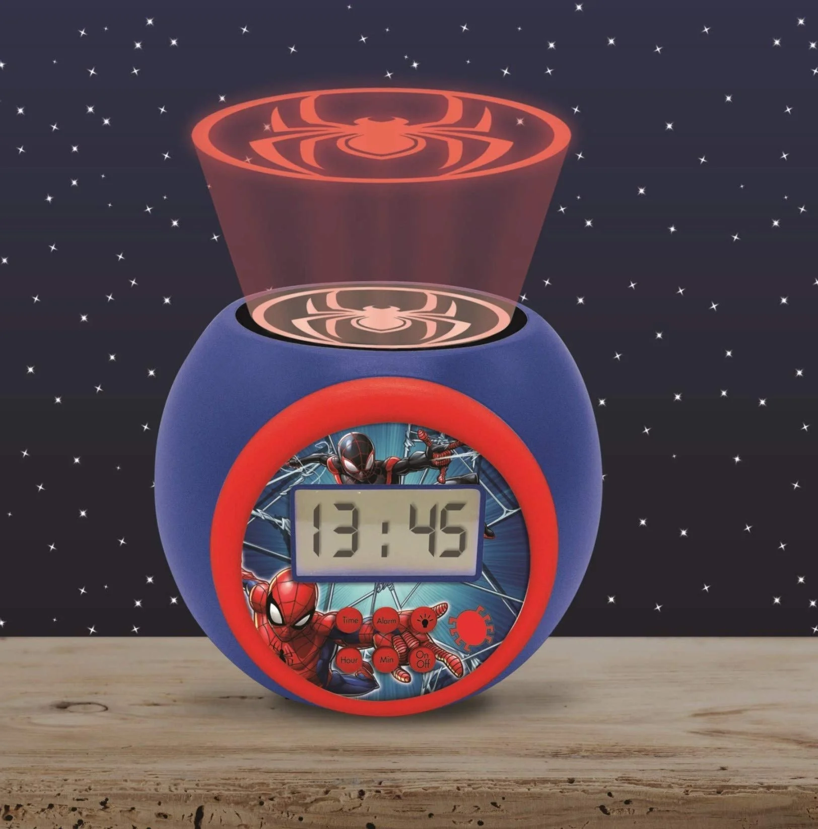 Lexibook, Spider-Man, Sveglia a proiettore con funzione snooze e sveglia, luce notturna con timer, schermo LCD, funzionamento a batteria, blu/rosso, RL977SP