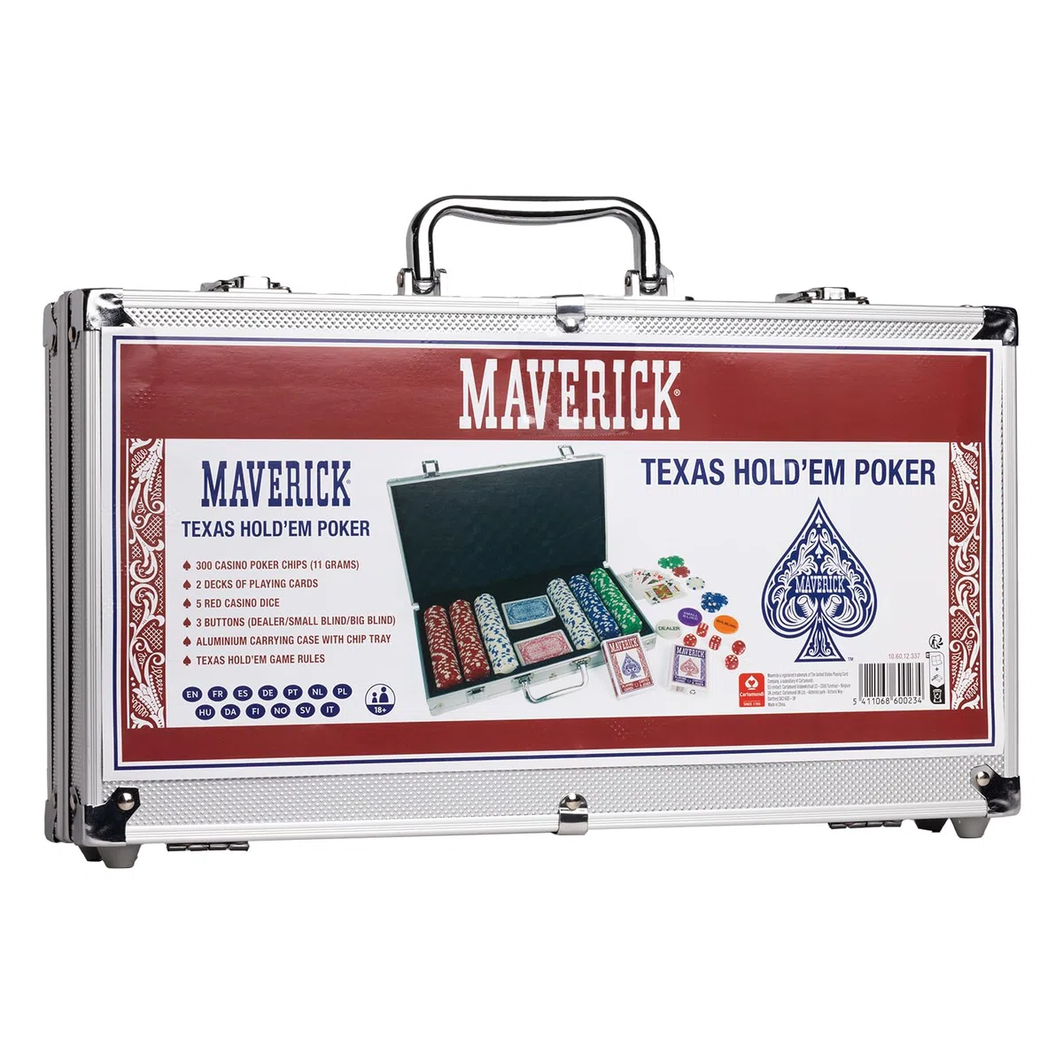 Grimaud Valigetta da Poker Maverick con 300 gettoni + 2 set di 54 carte + 5 dadi – regole del Texas Hold'em incluse