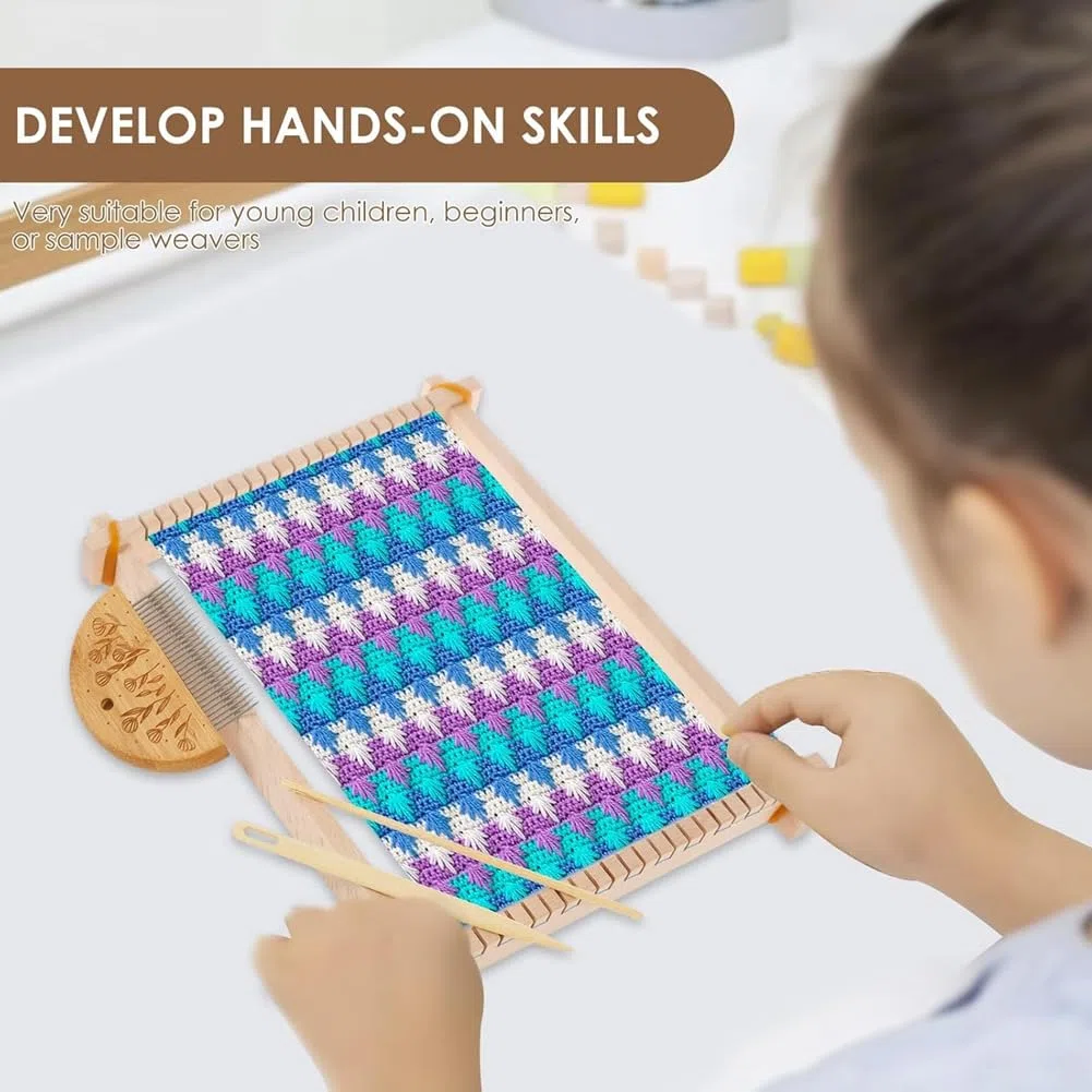 Kit Telaio per Tessitura in Legno, Telaio per Arazzi in Legno Massiccio, Telaio per Tessitura Artigianale per Principianti, Anziani, Adulti e Bambini