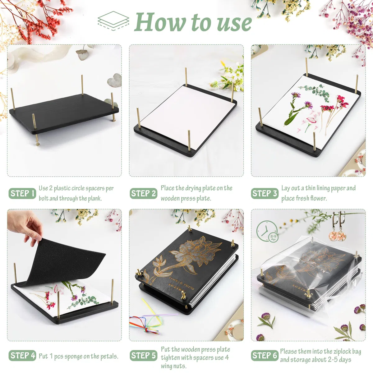 Suziko Grande Pressa per Fiori con Cornice Fotografica, Kit per la Pressatura dei Fiori per Adulti - Misure 30 x 22 cm - Kit per la Pressatura dei a 6 Strati per Adulti e Bambini