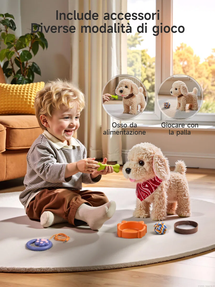 TUMAMA Peluche Cane Giocattolo che Cammina e Abbaia, Cagnolino che Abbaia e Cammina, Cagnolino Interattivo per Bambini con Guinzaglio, Elettronico Cane Robot Pets Alive per 3 4 5 6+ Anni Regali
