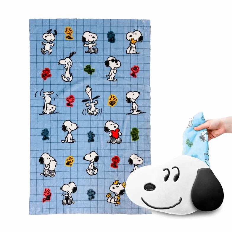 Puckator Cuscino di Peluche con Coperta 2 in 1 - Snoopy & Woodstock - Blankeazzz