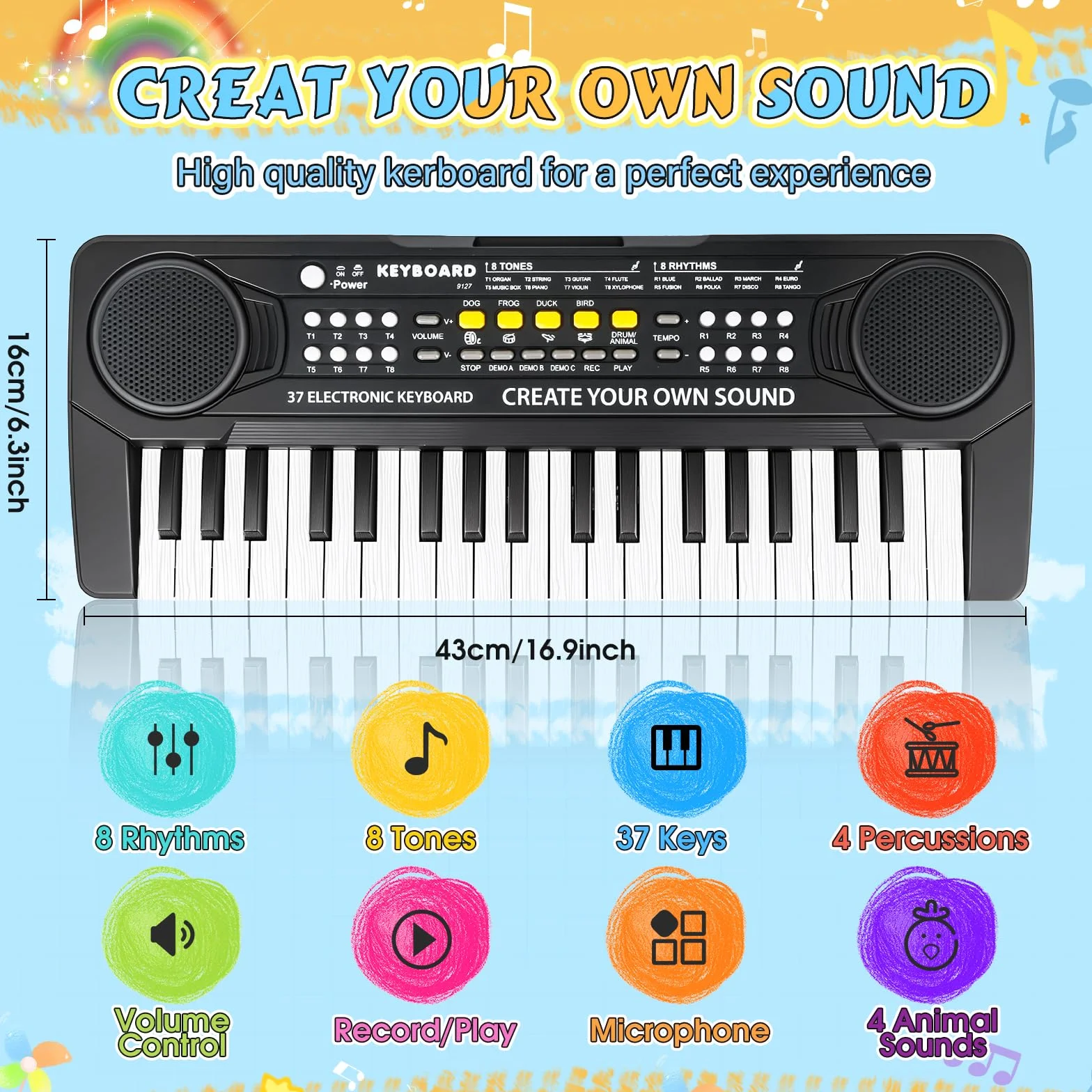 m zimoon Pianola Bambini 37 Tastiera Elettronica Musicale con Microfono, Pianola per Bambini Media Portatile Multifunzione, Music Giocattolo Educativo Regalo per 3 4 5 6 7 8 Ragazzi Ragazze