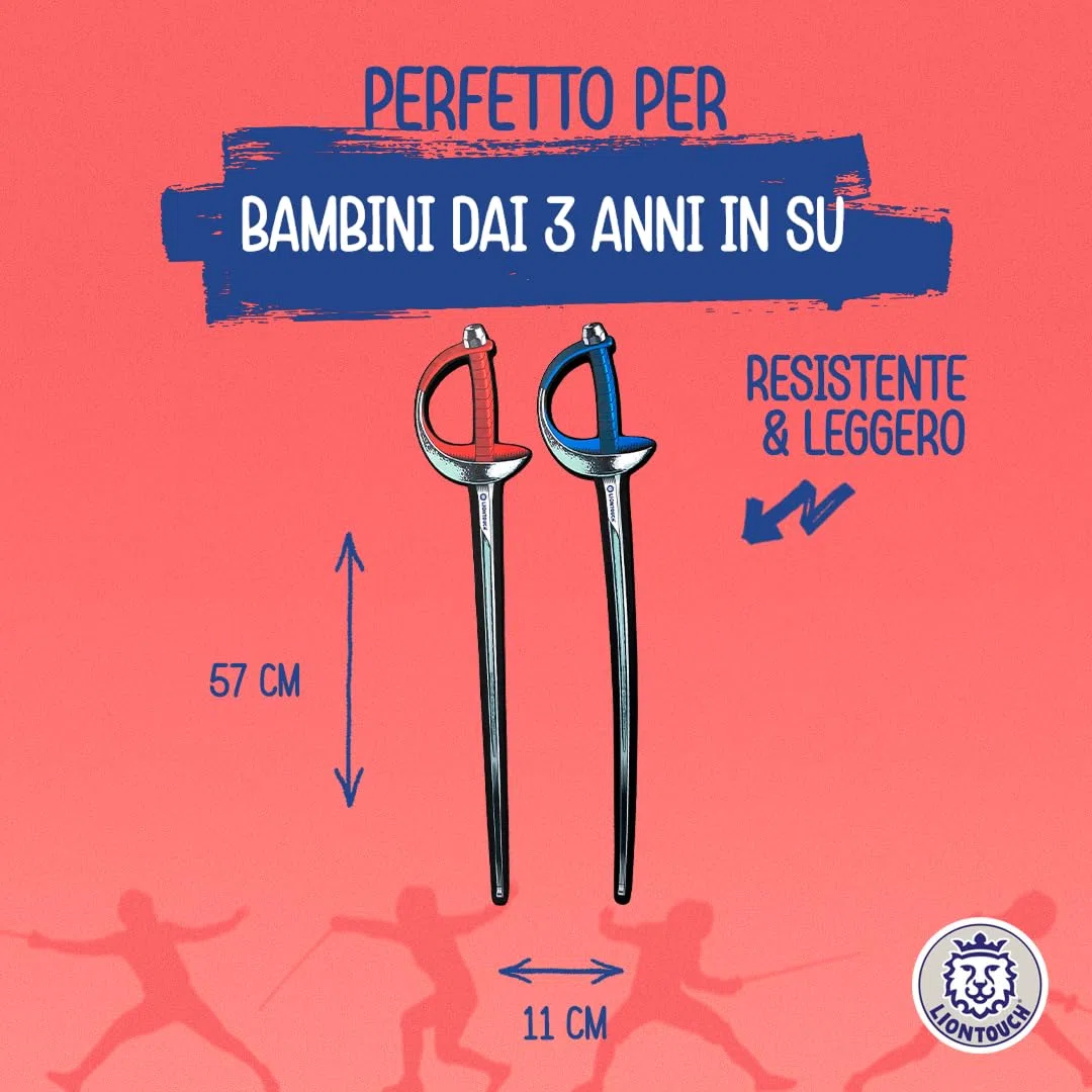 Liontouch - 2 Sciabole da Scherma Blu/Rossa |per Ragazzi/e da 3 + | Giocattolo in Gommapiuma, Design Realistico | Introduzione Sicura Divertente alla Scherma e Arma da Pratica per Giovani Schermidori