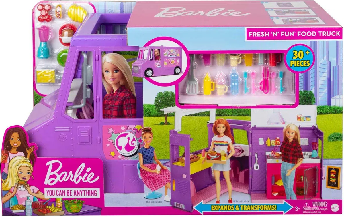 Barbie Furgoncino Street Food, Veicolo Trasformabile con più di 30 Accessori, Giocattolo per Bambini 3+ Anni, GMW07