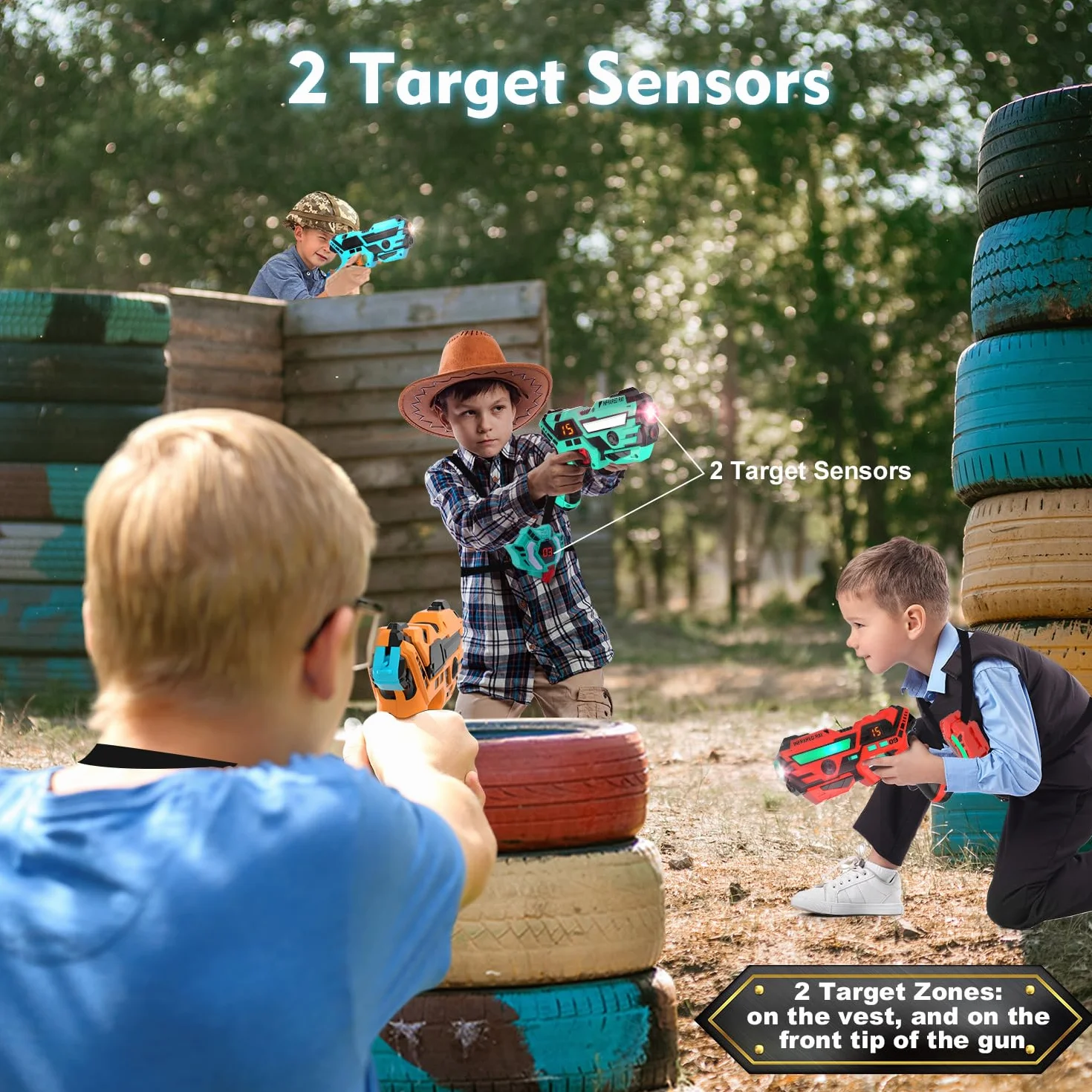 VATOS Laser Tag ricaricabile - Set di Laser Tag a infrarossi con sincronizzazione dei dati in tempo reale, gioco di tiro per 4 giocatori per bambini e ragazzi di età compresa tra 6 e 12 anni