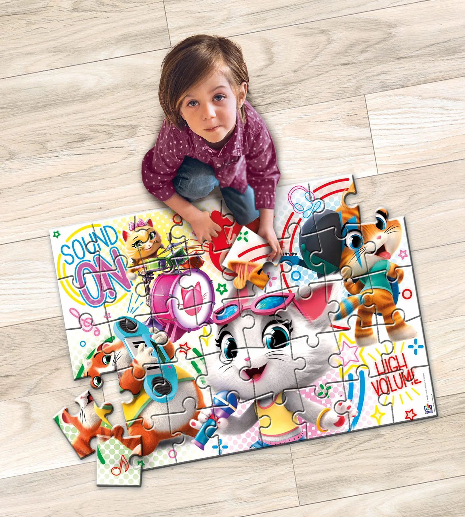 Clementoni 25466, 44 Gatti Supercolor - Puzzle da pavimento per bambini, 40 pezzi, età 3 anni in più