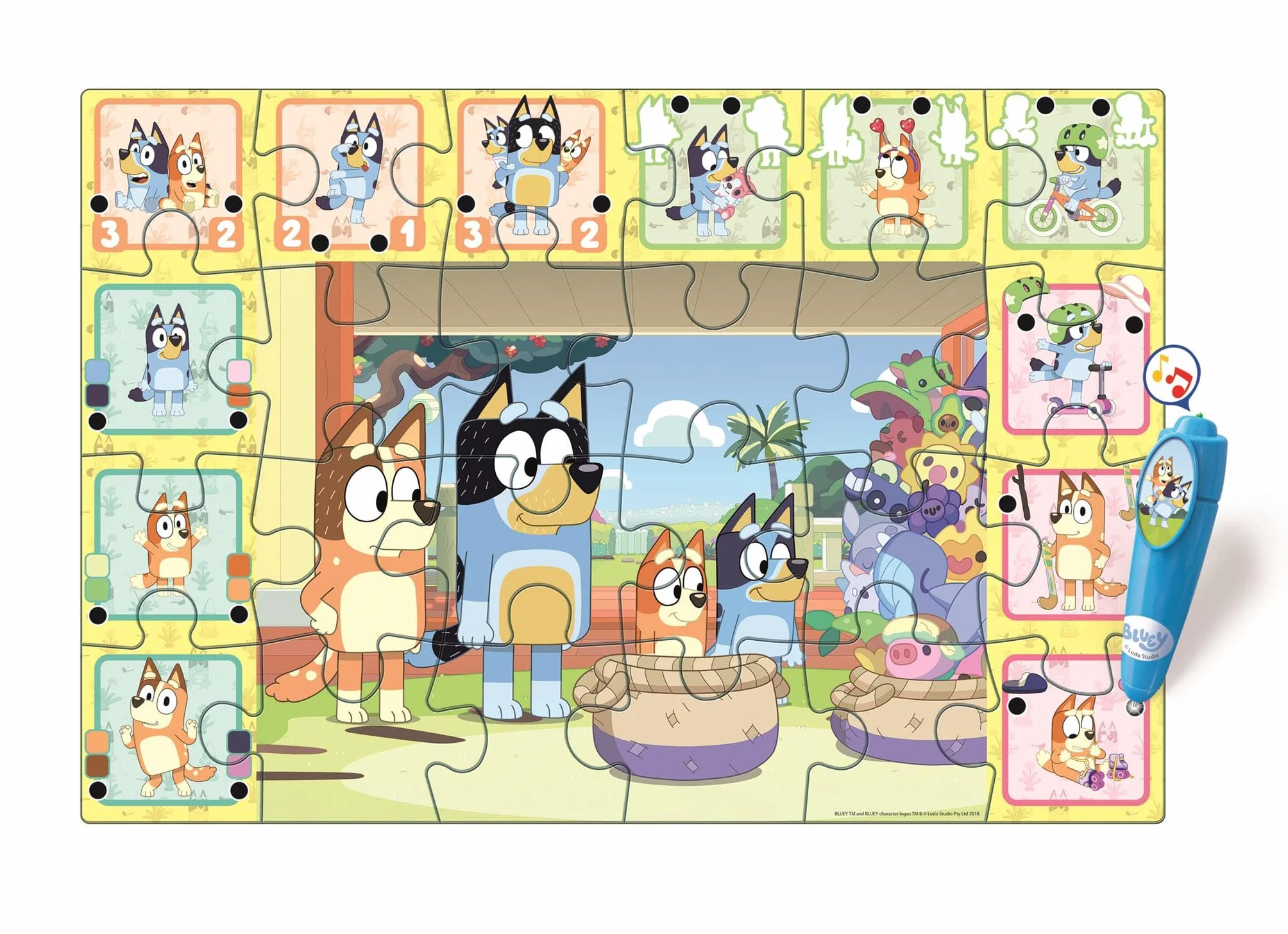Clementoni Bluey 16689 - Puzzle interattivo con penna, gioco educativo per bambini dai 3 anni in su, 24 pezzi, 62 x 42 cm