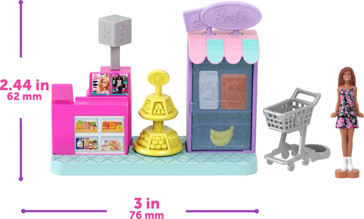 Barbie Mini BarbieLand - Set dei Sogni, con boutique degli animali, supermercato e parrucchiere, 4 mini bambole e accessori inclusi, giocattolo per bambini, 4+ anni, JGL31
