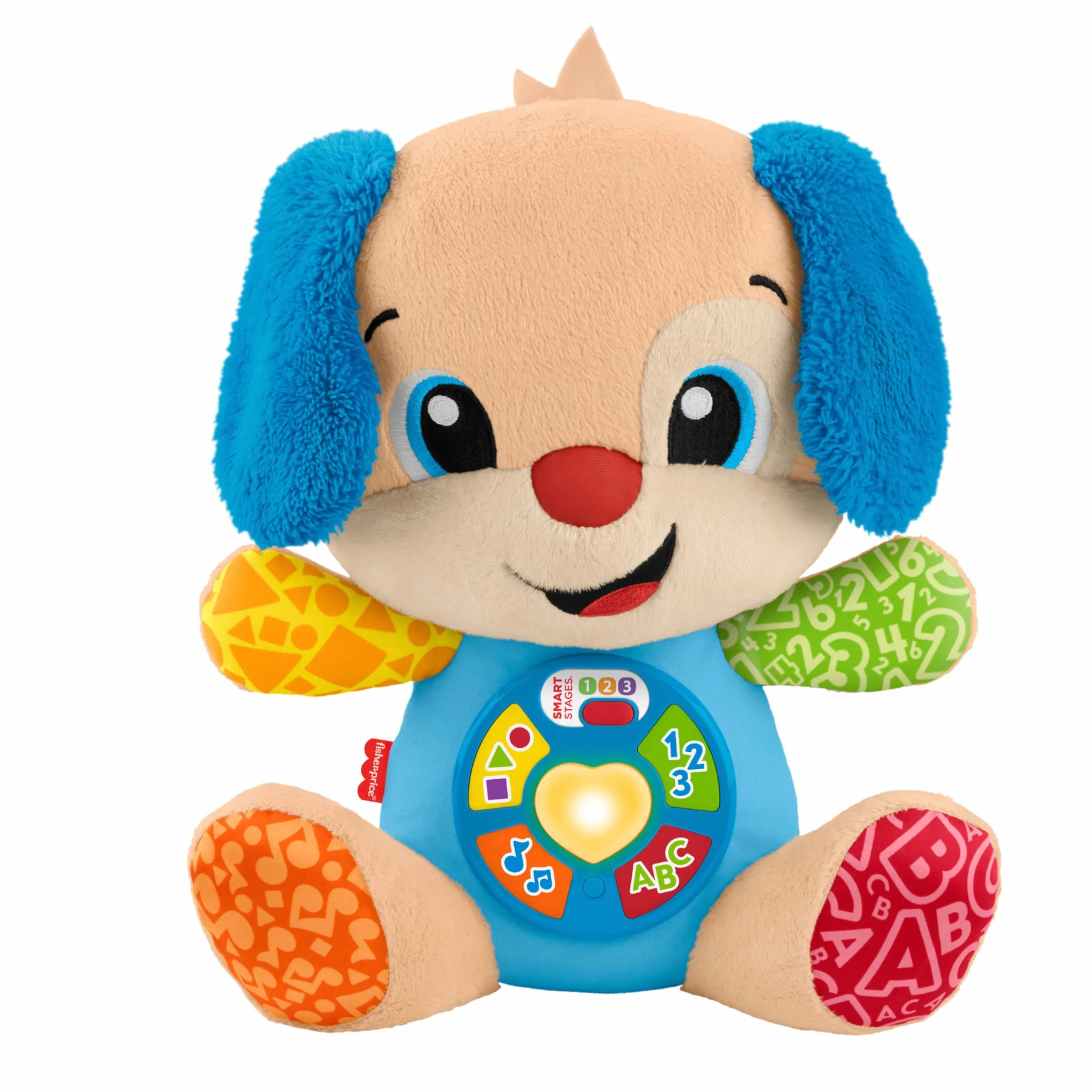 Fisher-Price Giocattolo per l'apprendimento dei Neonati, Ridi e Impara Peluche Musicale Cagnolino Smart Stages, per Neonati 6+ Mesi, Multilingue: Italiano, Spagnolo, Portoghese, Inglese, JFD26