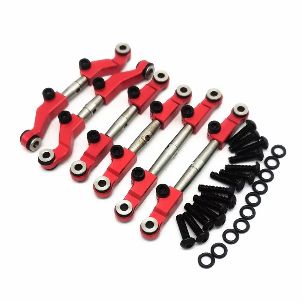 Set di 6 collegamenti regolabili in acciaio inox con estremità in alluminio rosso per Losi 1/18 Mini-T 2.0 Mini-B LOS214013
