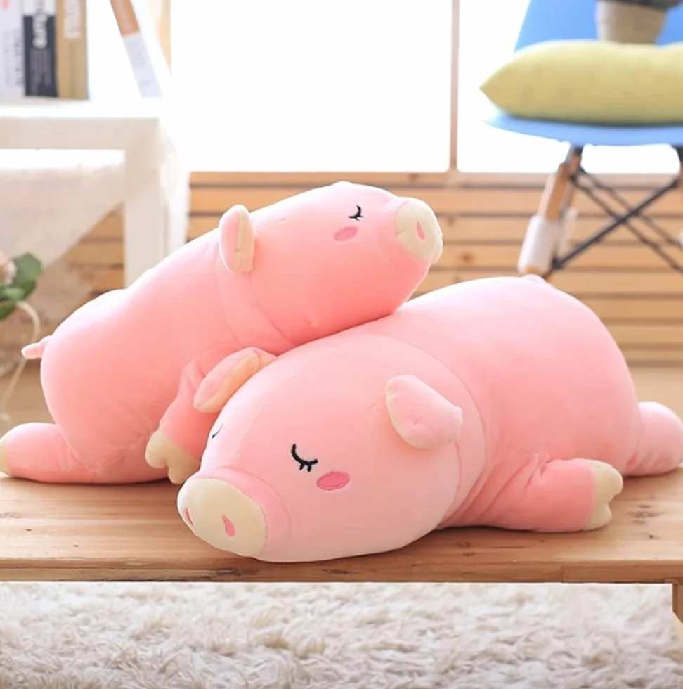 NatureMan Cuscino in peluche a forma di maialino, rosa, morbido, da abbracciare, divertente, simpatico maialino, giocattolo per Natale, compleanno, fidanzata, regalo (55 cm)