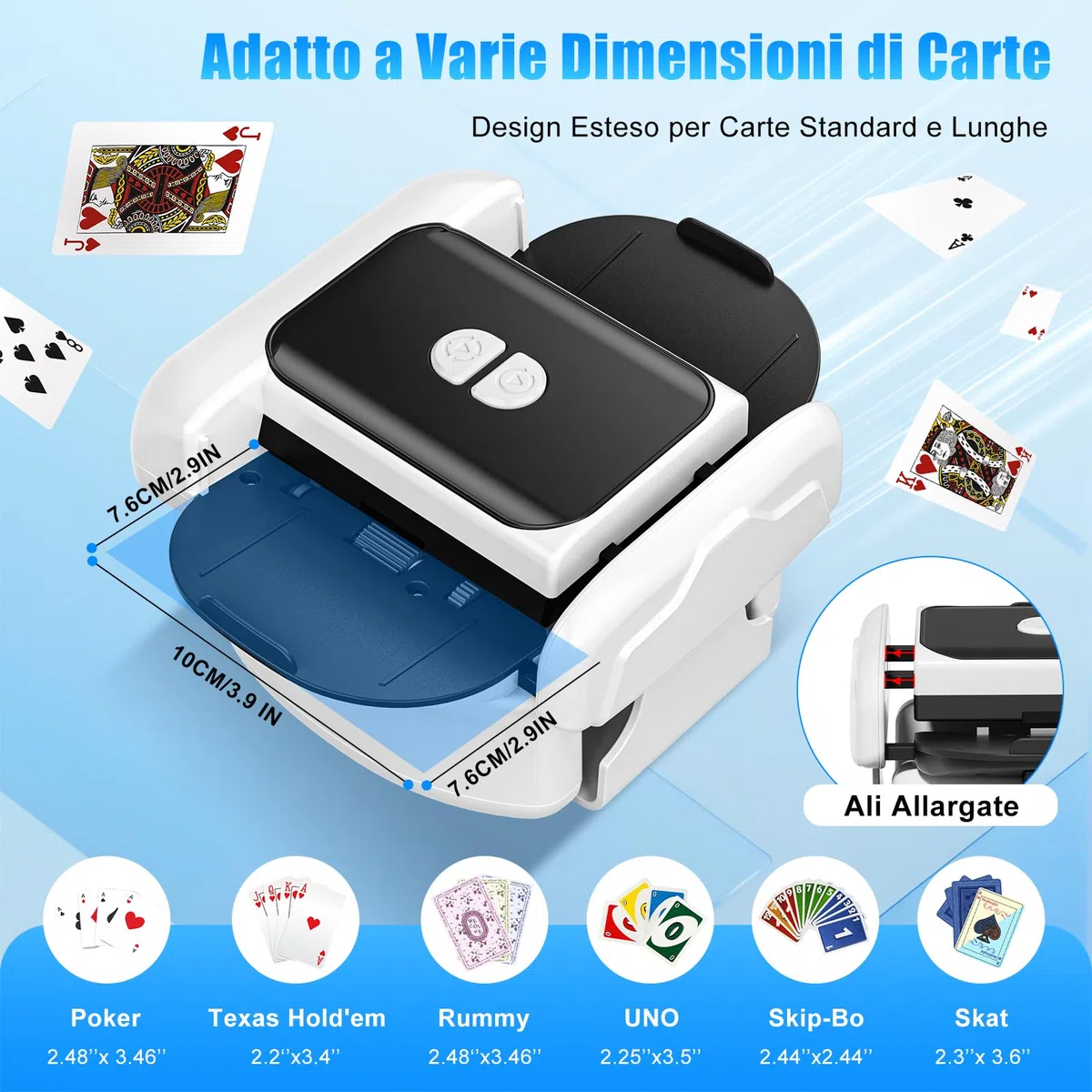 Mescolatore Carte da Gioco Elettrico Automatico per 1-2 Mazzi, con modalità Automatica e Manuale, Custodia Portatile e Basso Rumore per Poker, Blackjack, Texas Hold'em, Phase 10