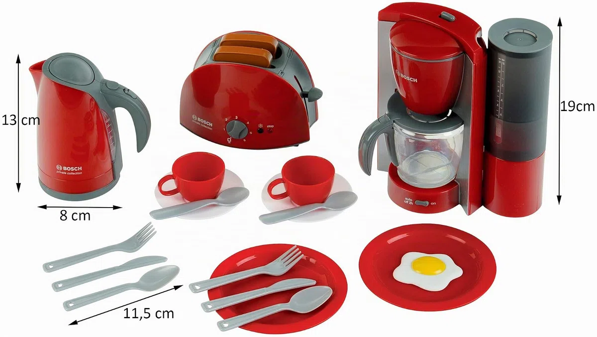 Theo Klein 9564 Set per la Prima Colazione, Set da Cucina Composto da tostapane, Macchina per Il caffè, bollitore e Molto Altro, Giocattolo per Bambini a Partire dai 3 Anni
