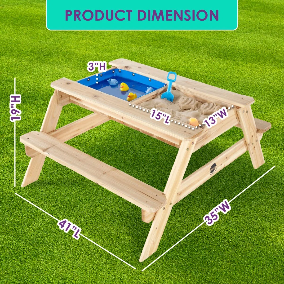 Tavolo da picnic in legno con sabbia e acqua Plum Surfside