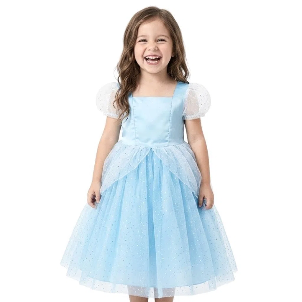 Lito Angels Vestito Costume da Principessa Cenerentola con Guanto per Bambina Ragazza Taglia 2-7 Anni, Blu