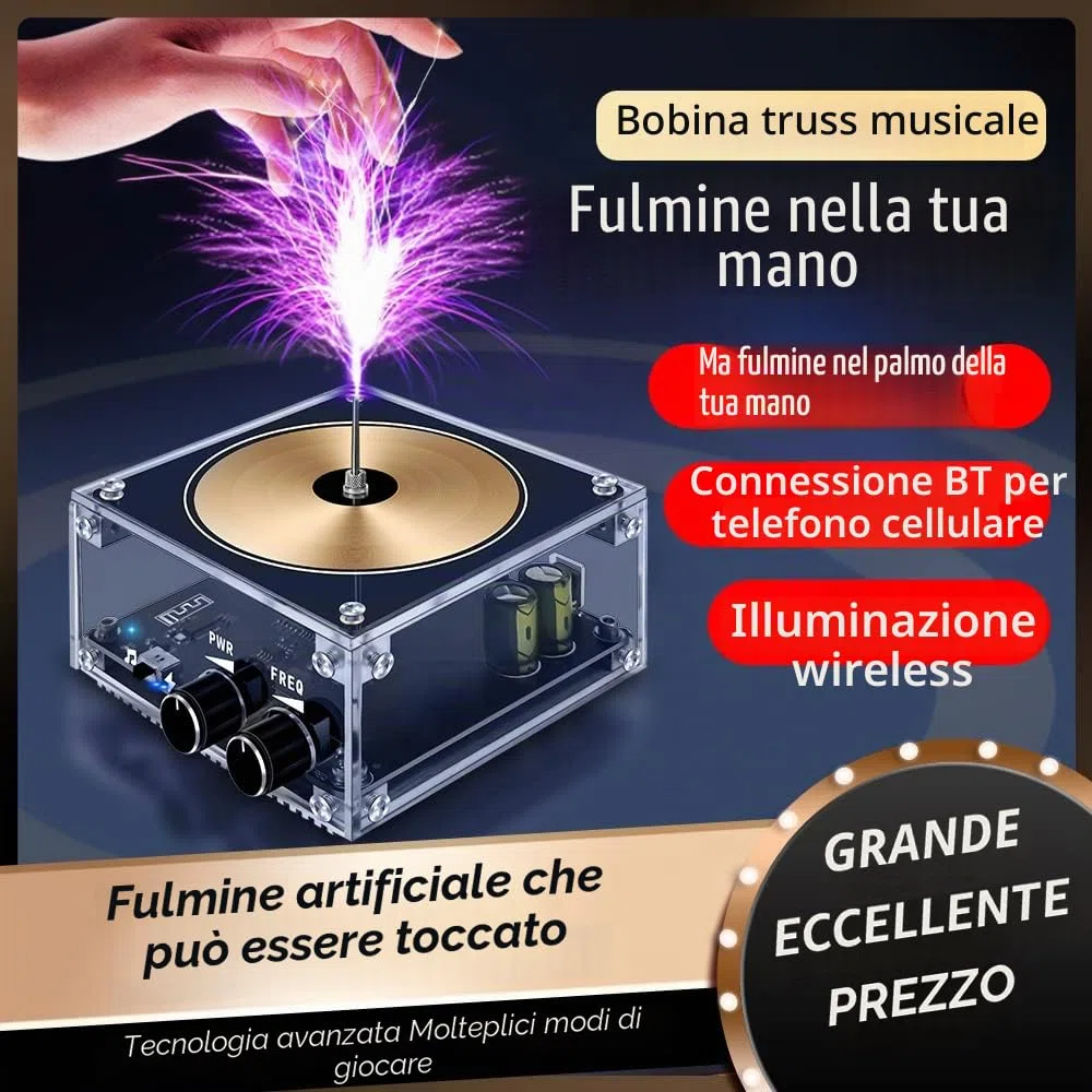 Weytoll bobina di Tesl, versione BT, modello alimentato senza fini, arco elettrico lungo 10 cm, con funzione musicale