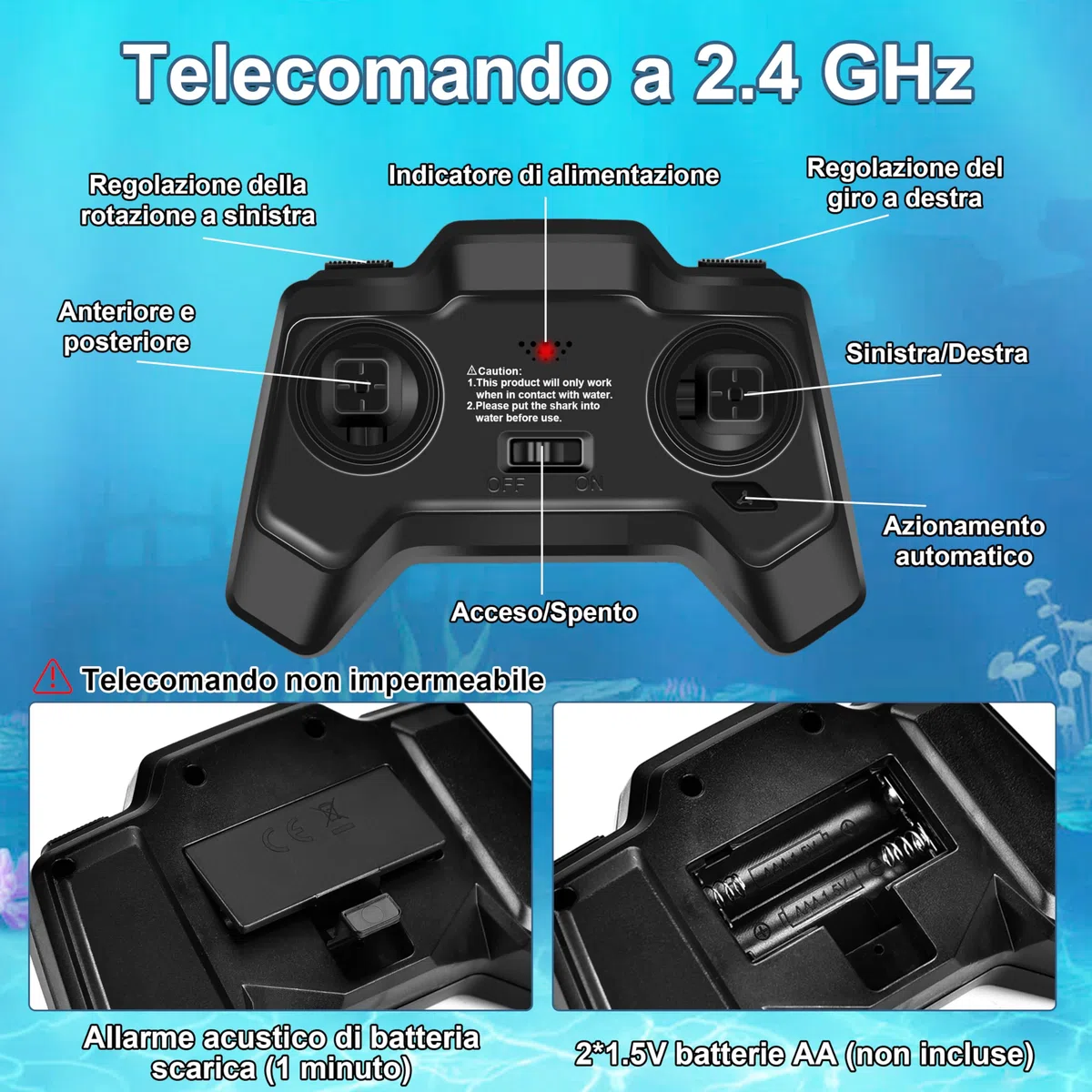 IEEILULU Barca Telecomandata RC Mosasaurus, 2.4GHz Giocattolo Acquatico Telecomandato con Luci, Dinosauro Barca Elettrica Shark con USB, Regalo per Bambino di 8+ Anni (Blu)
