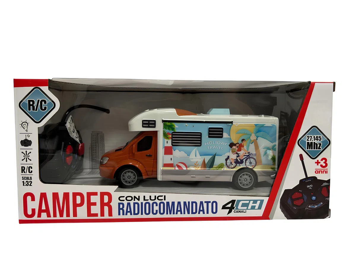 Camper Giocattolo Telecomandato con Luci Scala 1:32 per Bambini Motorhome Radiocomando Camion Telecomandato con Luci Ruote Gommate Modellino Camper Touringcar Auto Caravan Roulotte Giocattolo Pulmino