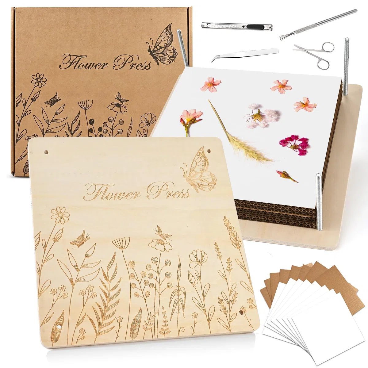 GOLDGE Pressa per fiori extra large per adulti, 27,5 x 27,5 cm, 10 strati, in legno, con custodia, regalo per gli amanti del fai da te e dell'artigianato