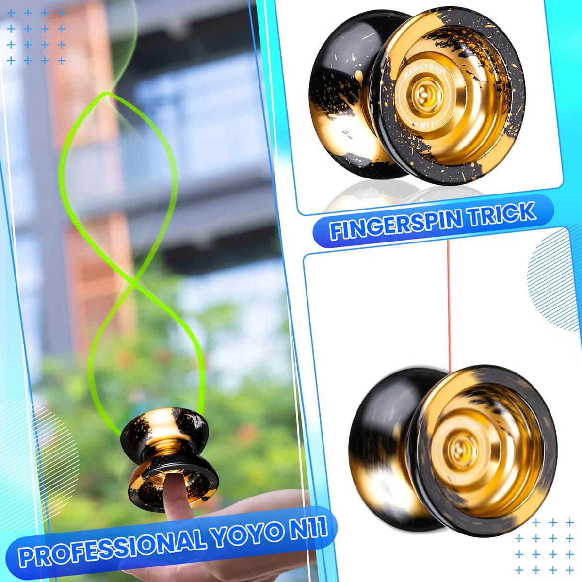 MAGICYOYO JoJo N11 Plus - Jojo professionale reattivo per bambini, in metallo a due scopi con modalità Yoyo non reagente + kit Yo-yo + 12 corde Yoyo + borsa Yo-yo