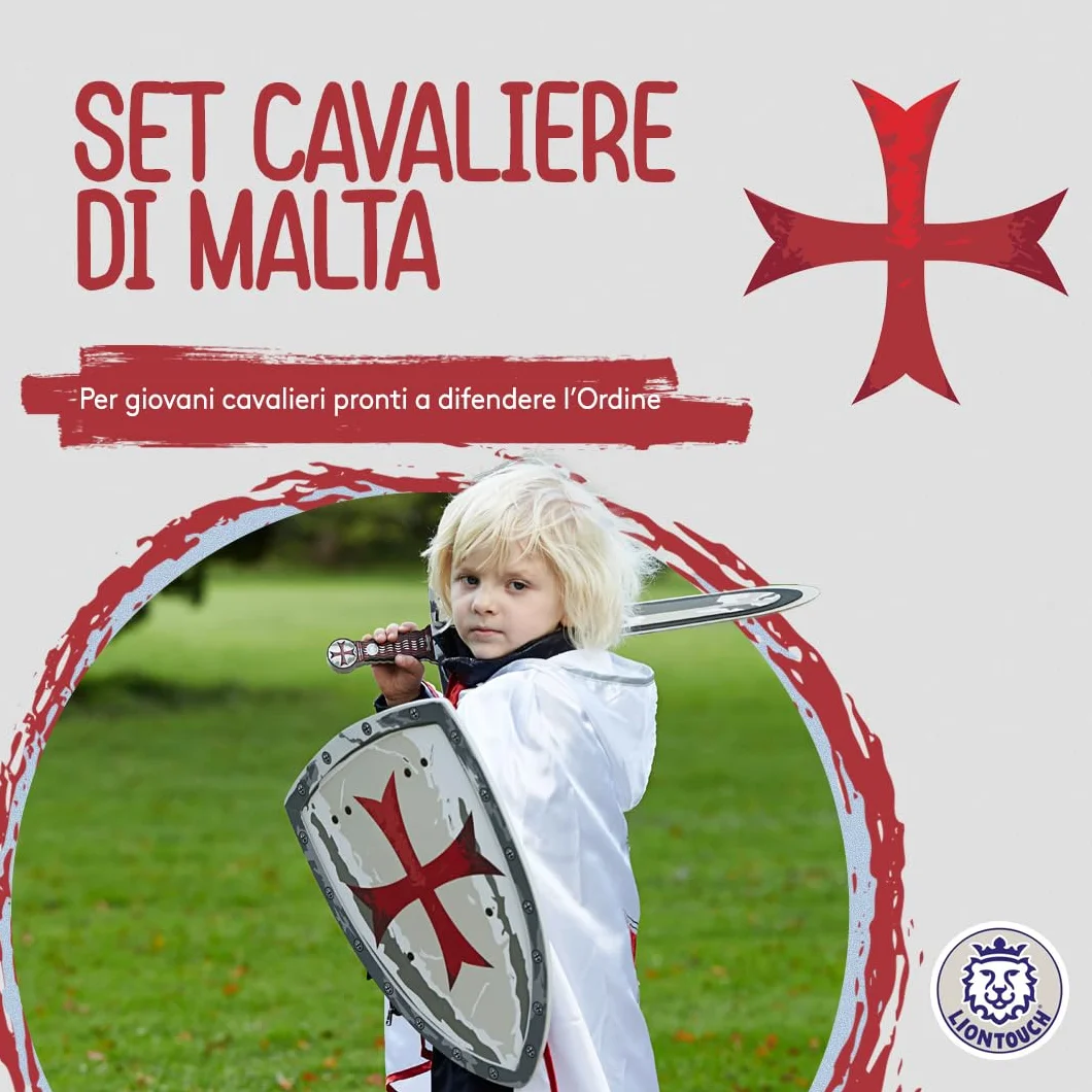 Liontouch - Spada e Scudo Cavaliere di Malta - Età 3-8 Anni | Set Medievale in Sicura Gommapiuma con Classica Croce Rossa per Giochi di Ruolo | Armi e Accessori Giocattolo per Travestimenti da Ragazzo