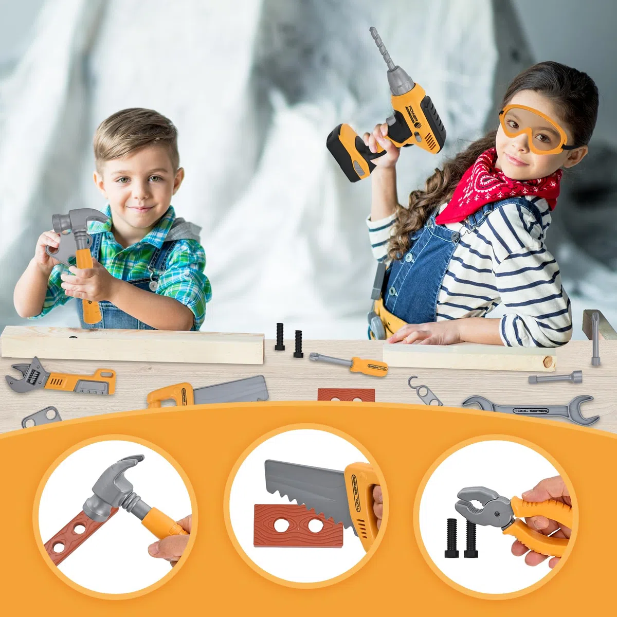 Tool 37 attrezzi da lavoro giocattolo per bambini, con trapano, imitazione, gioco educativo di compleanno, regalo di Natale per bambini, 3-7 anni