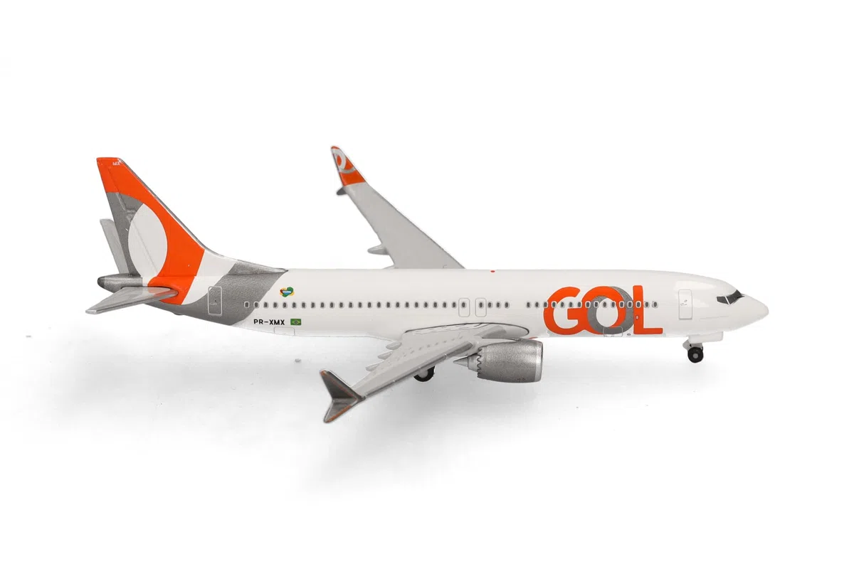 Herpa Modellino aereo GOL Linhas Aéreas Boeing 737 Max 8 – PR-XMX, miniatura in scala 1:500, pezzo da collezione, modello di aereo senza base, metallo