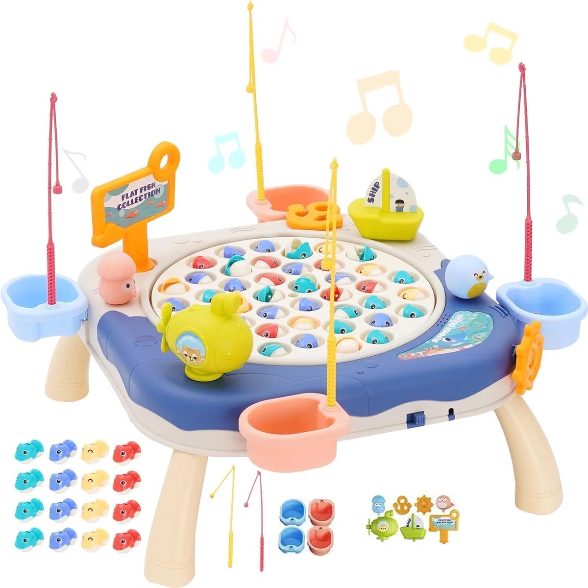 Gioco di Pesca con Pesci Magnetici per Bambini,Set di Giocattoli Musicali da Pesca, con 45 Pesci e 8 canne, Gioco Magnetico educativo per Bambini da 3 Anni in su