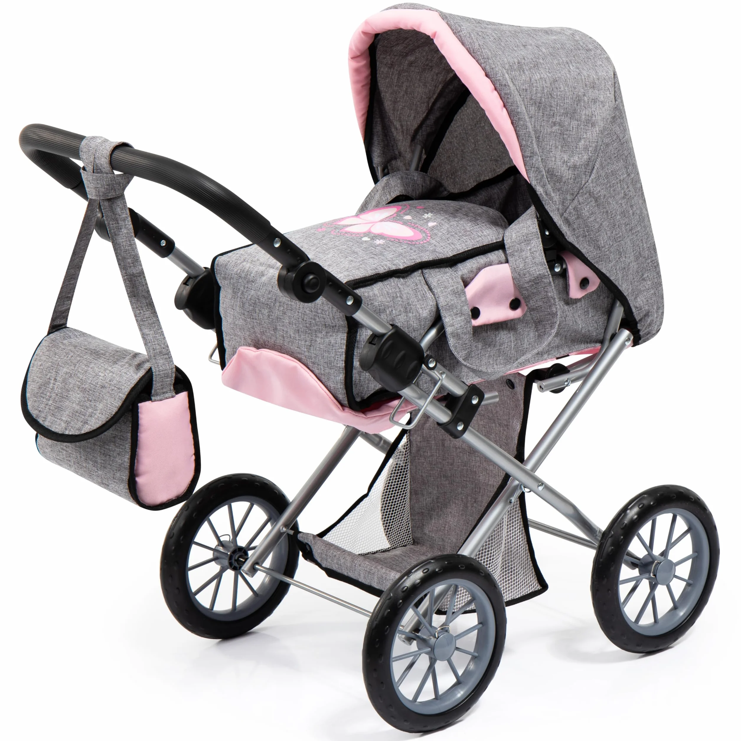 Bayer Design 13633AA Carrozzina per Bambole City Star, Passeggino per Bambole, pieghevole, regolabile in Altezza, convertibile con borsa