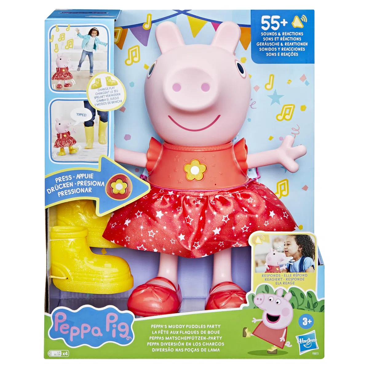 Peppa Pig Habro, Bambola Musicale di Peppa Festa tra le Pozzanghere Fangose, Action Figure del Personaggio in Plastica, Giochi per Bambini e Bambine da 3 Anni