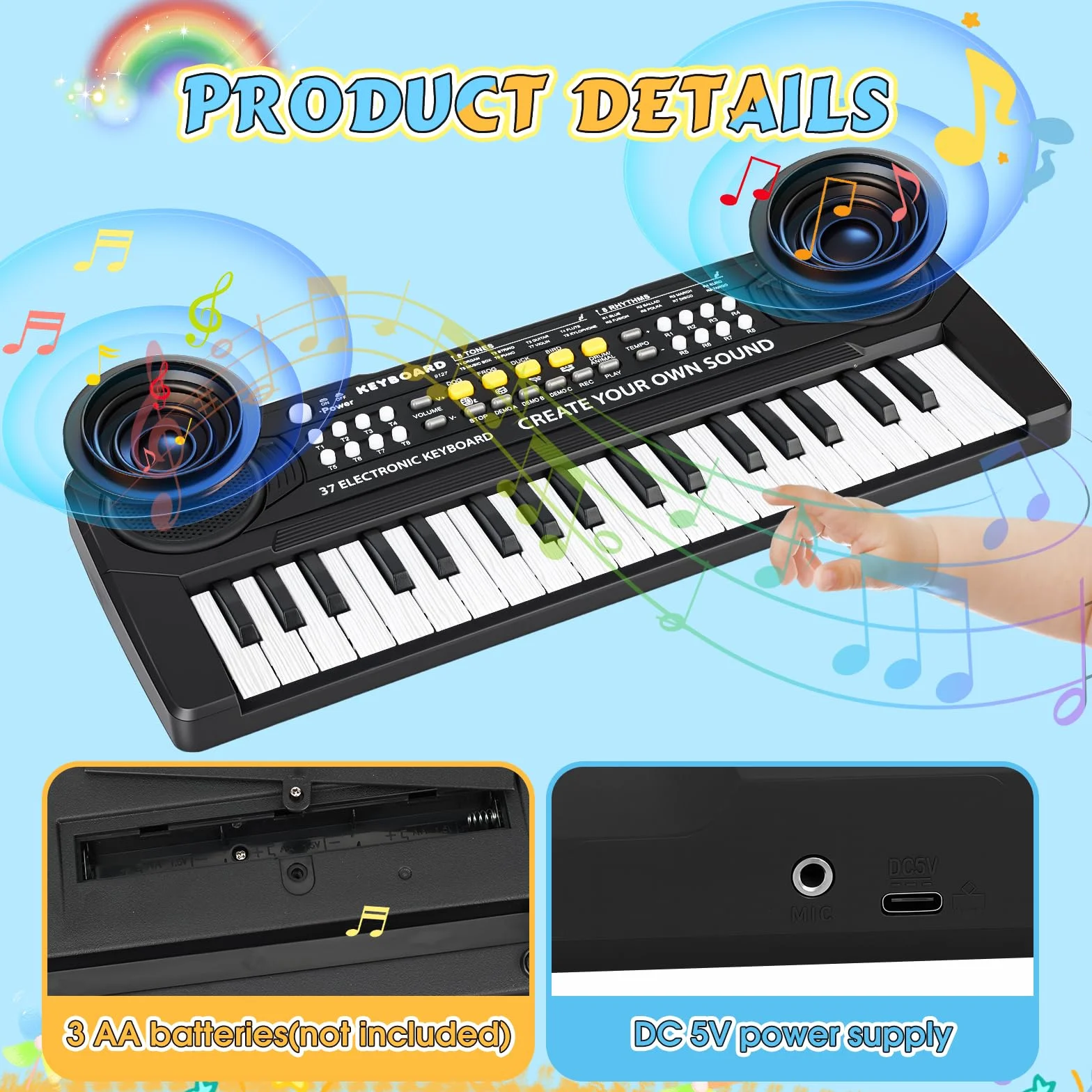 m zimoon Pianola Bambini 37 Tastiera Elettronica Musicale con Microfono, Pianola per Bambini Media Portatile Multifunzione, Music Giocattolo Educativo Regalo per 3 4 5 6 7 8 Ragazzi Ragazze