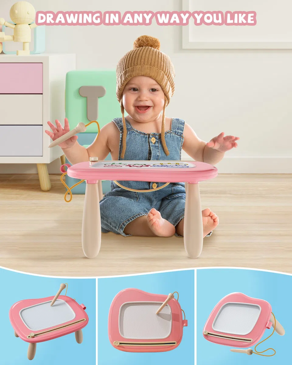 Kikapabi Lavagna Magnetica Giocattolo per Bambini, Doodle Board Colorata Resistente, Gioco Educativo per Bambine e Bambini da 1-3 Anni, Regalo di Compleanno (Rosa, 13.06" W x10.65 H)