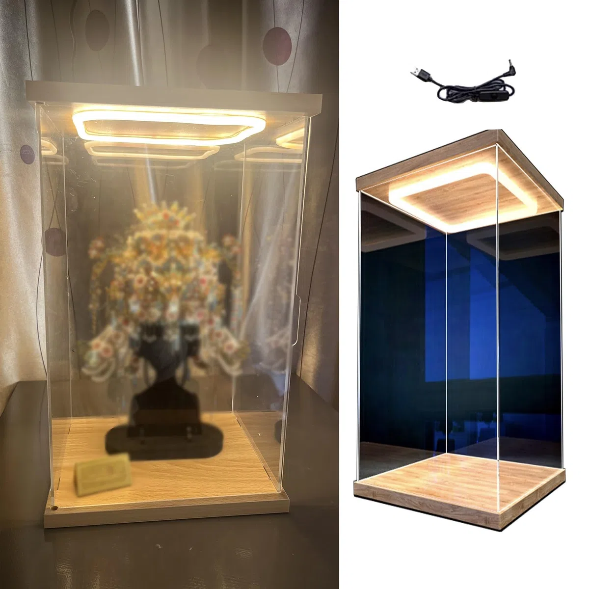 Teca Plexiglass Vetrina Alta In Acrilico con Luce - 10/15/20/25/30/35/40/50/60 Cm di Altezza Scatola Espositiva per Oggetti da Collezione per Bambole, Grande Mobiletto Portaoggetti con Anta(10x10x30cm