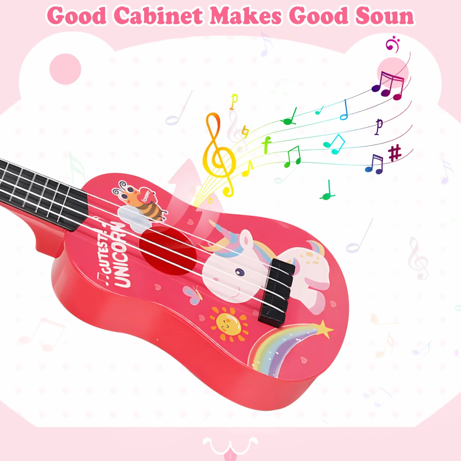 42cm Chitarra per Bambini e Ragazzi - Ukulele con 4 Corde Regolabili, Giocattolo Musicale per Principianti