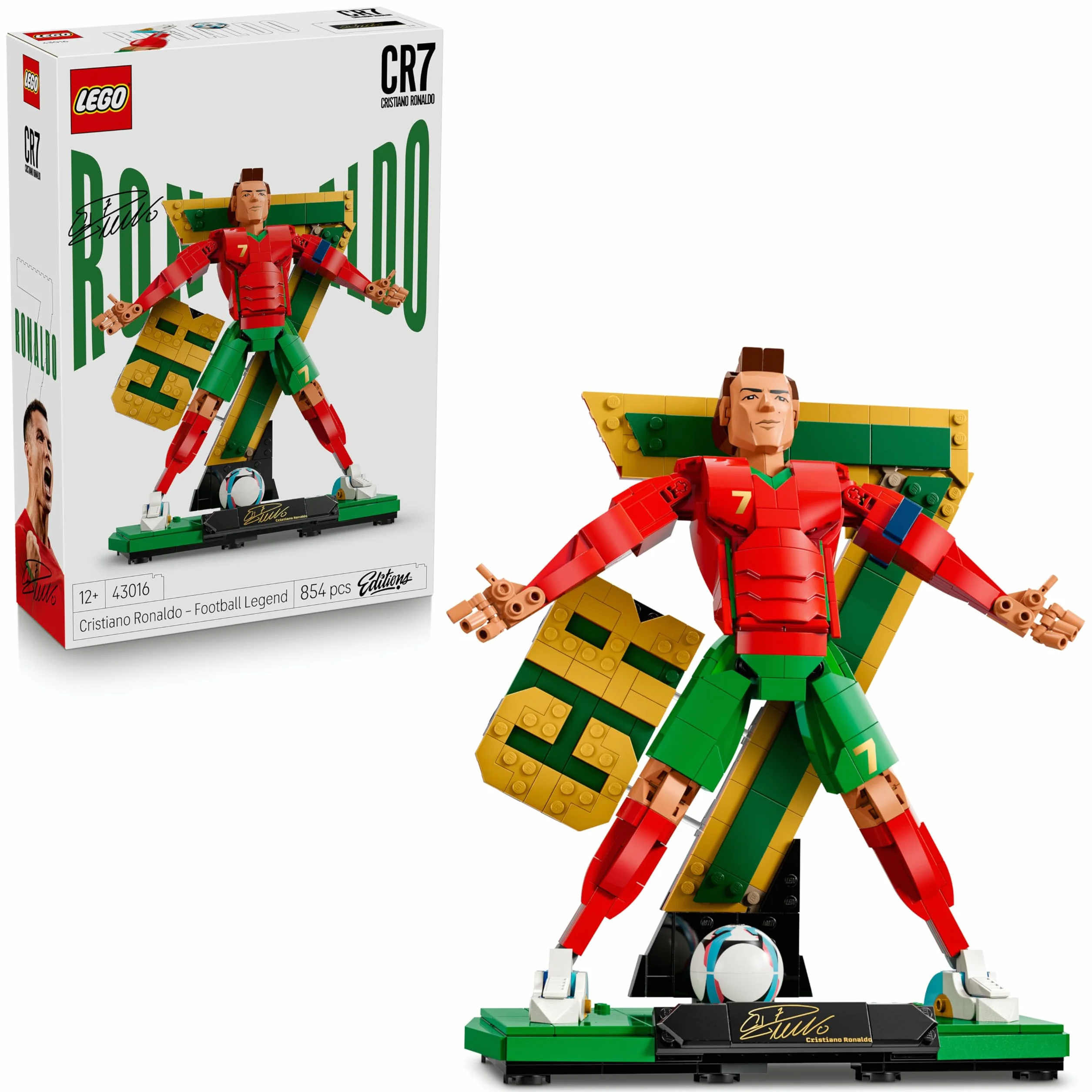 LEGO Editions Cristiano Ronaldo – Leggenda del Calcio Giocattolo - Kit Modellismo Action Figure 3D da Esposizione - Decorazione Cameretta -Regalo per Bambini e Bambine da 12 Anni e Fan Adulti - 43016