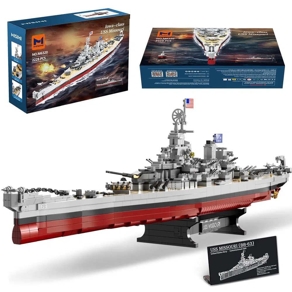 MISINI M6320 Serie Militare WWII Mattoncini da Costruzione con Morsetto della Corazzata USS Missouri, 2228 Pezzi, Grande Set di Giocattoli MOC per Costruzione Regalo per Adulti (Iowa)