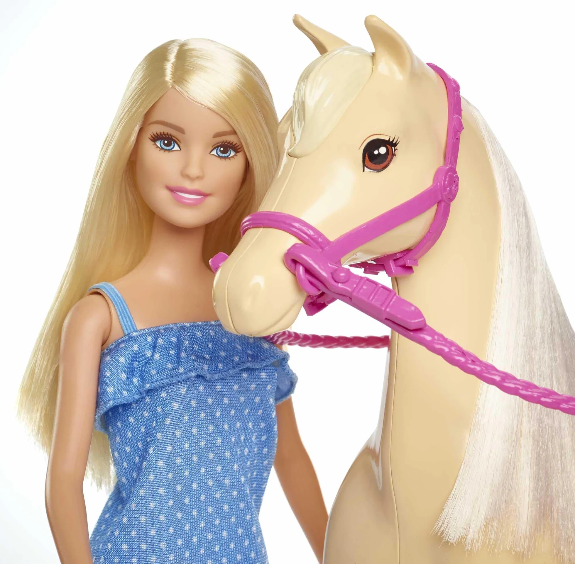 Barbie - Playset Bambola e Cavallo, include una Barbie snodata bionda con il caschetto e il suo cavallo marrone con sella e briglie rimovibili, giocattolo per bambini, 3+ anni, FXH13