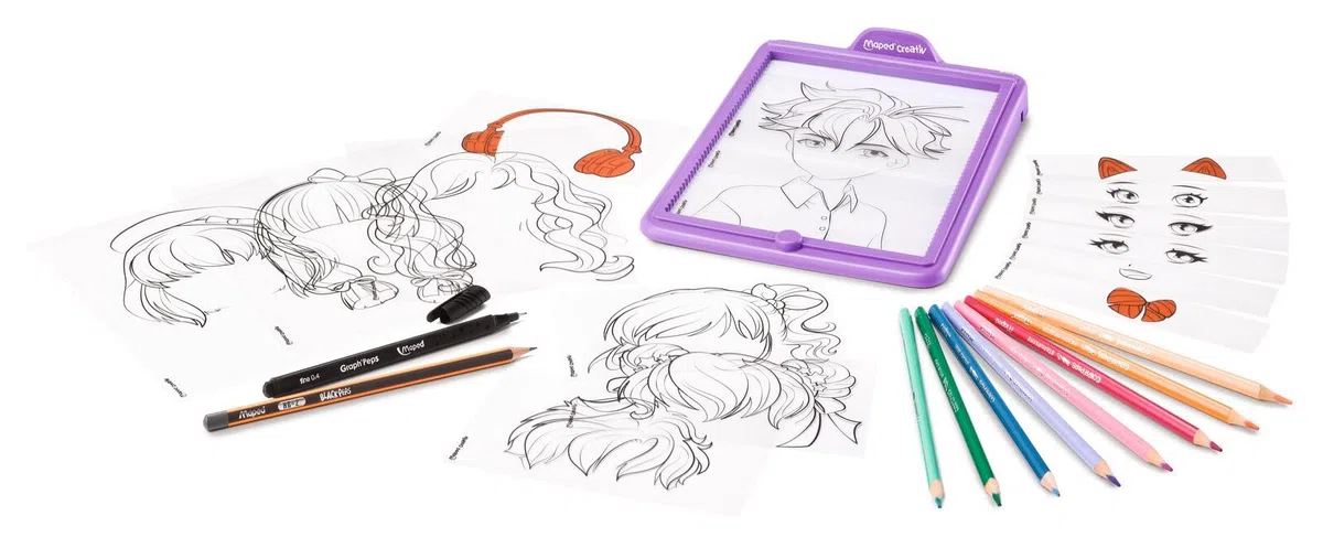 Maped Creativ Avatar'Tablet Manga - Macchina da disegno luminosa, per comporre ritratti Manga all'infinito, tavoletta luminosa con schede, modelli e materiali da disegno, a partire dai 7 anni
