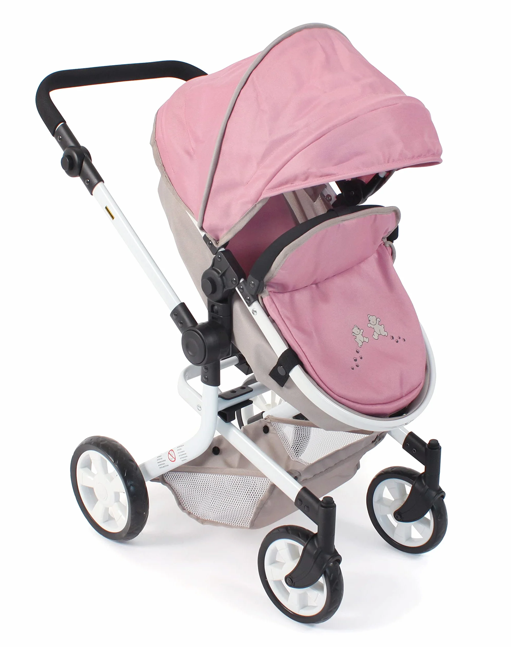 Bayer Chic 2000 - Passeggino per bambole Mika, passeggino combinato 2 in 1 per bambini dai 4 agli 8 anni, passeggino per bambole fino a 52 cm, orsetto, rosa, 73 x 41 x 82 cm