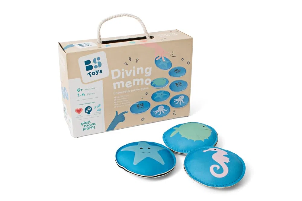 BS Toys Diving Memo - Animali Riempiti di Sabbia - Neoprene - Adatto per Bambini dai 6 Anni - Gioco di Memoria - Gioco in Piscina - Gioco da Viaggio - Giocattoli per Piscina - 12 pezzi