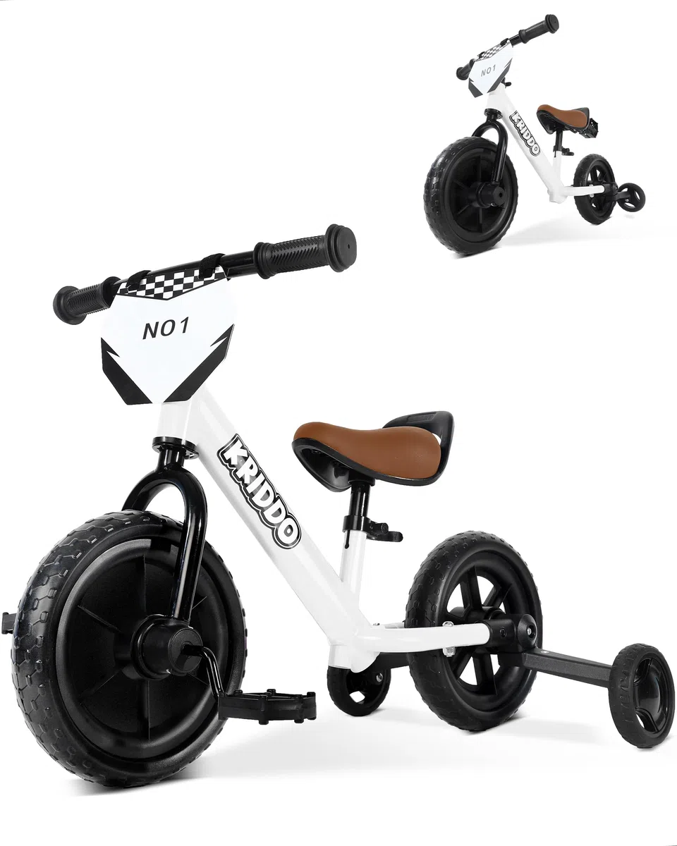 KRIDDO Triciclo per bambini 2 in 1 e bici senza pedali per bambini di 2 anni, pedali staccabili e rotelle ripiegabili, piastra fai da te, giocattolo da cavalcare dai 18 mesi ai 3 anni
