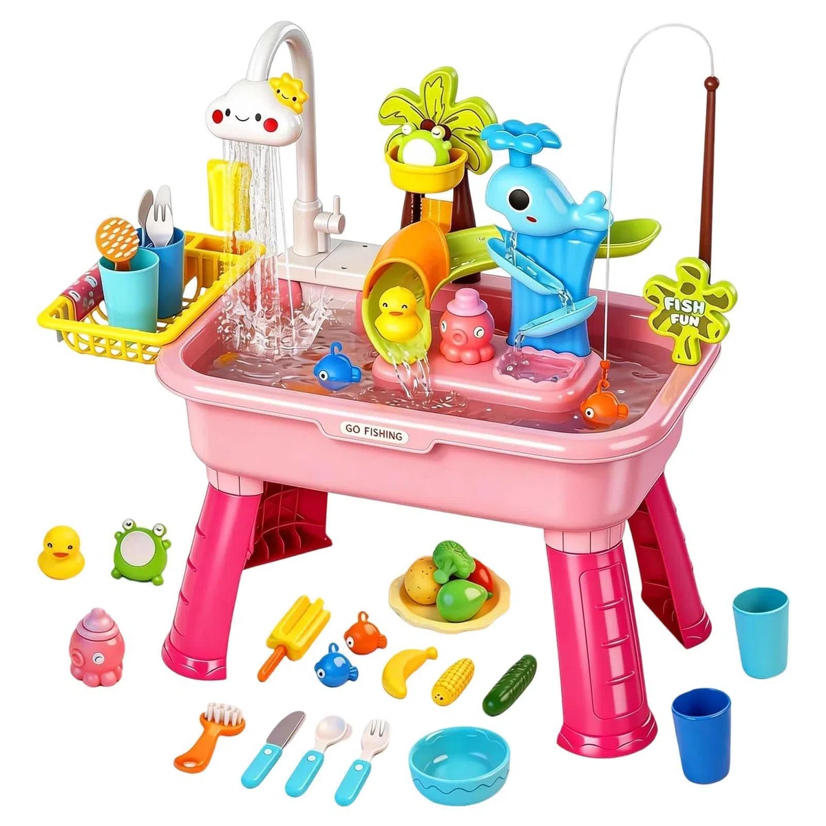 Lavello Giocattolo per Bambini con Acqua Corrente,Tavolo D'Acqua Elettrico A Batteria Con Rubinetto Divertente - Giocattoli da Cucina,Per Bambini 1-5 Anni Gioco Di Ruolo Asilo Scuola 'Infanzia Giardin