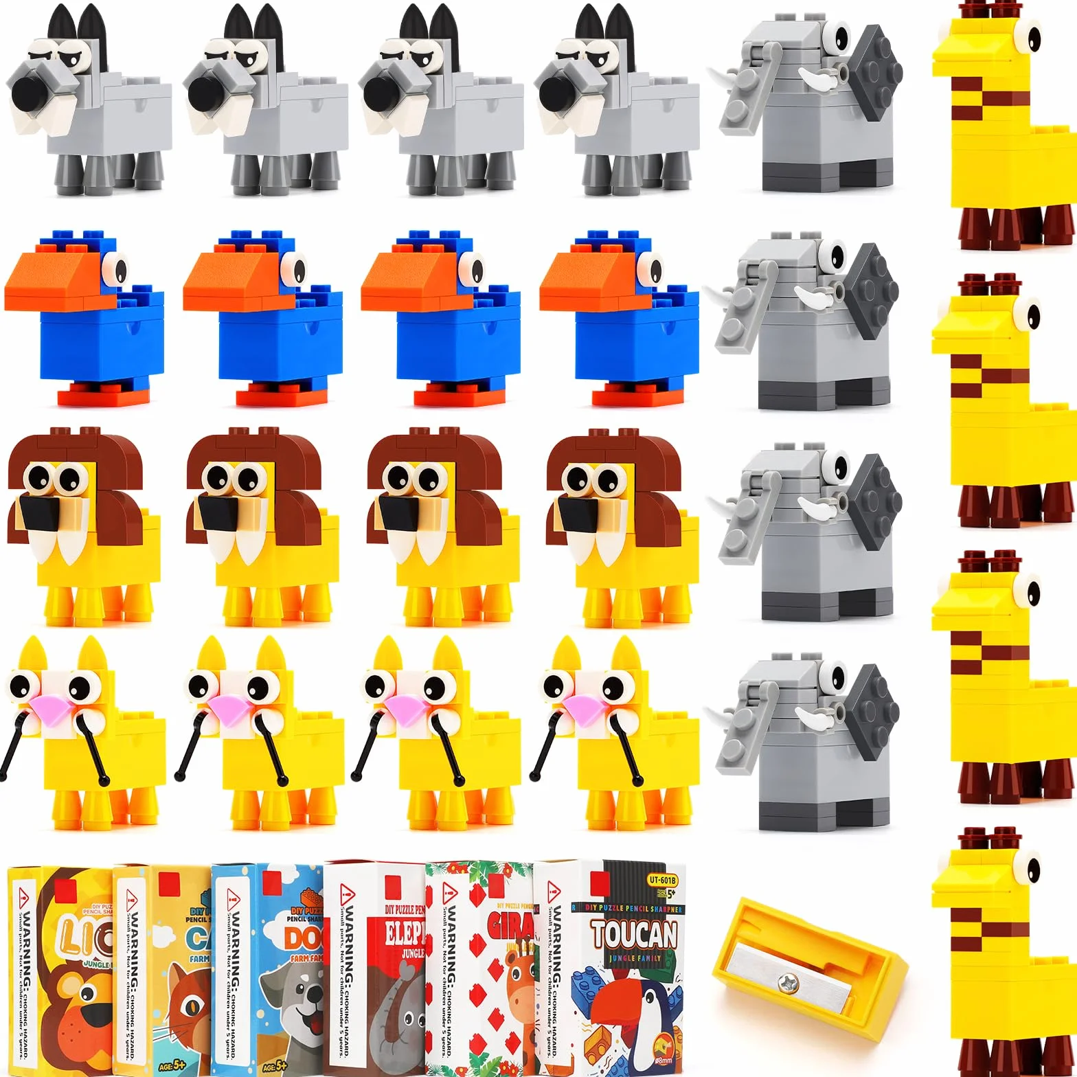 24Pcs Temperamatite Gadget Compleanno Bambini Stile Animale, Doppio uso di Blocchi e Temperamatite, Ideale per Regalini Fine Festa Compleanno