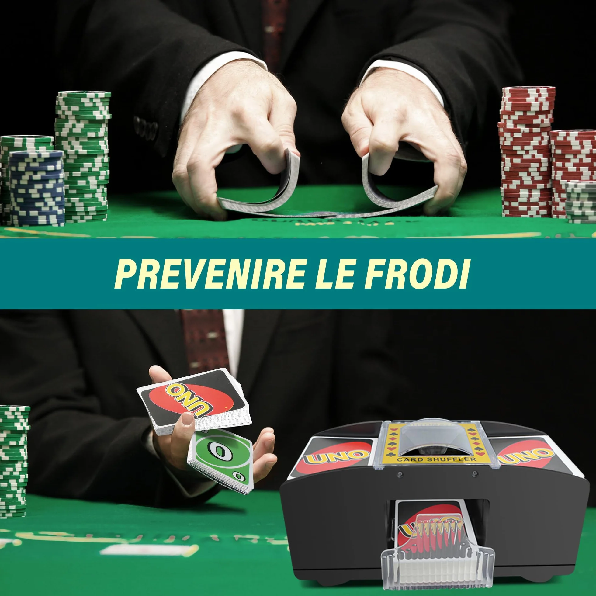 Mischia Carte Automatico, Mescolatore Cartes da Gioco Elettrico per 1-2 Mazzi, Mescola Cartes Elettrico, Distributore Carte da Gioco per UNO, Poker, Blackjack - Funzionamento a Batteria