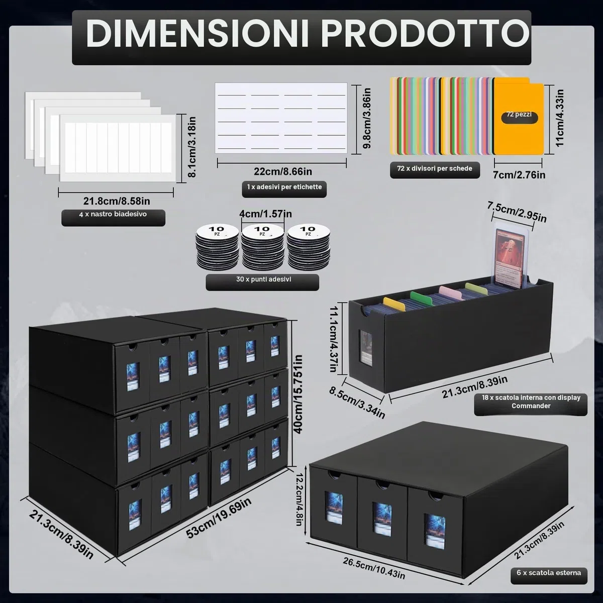 Deck Box per 10800+ Carte, Scatola Porta Carte per MTG con 72 Separatori, Porta Deck con Etichette, Trading Card Box Assemblaggio Libero, per TCG PTCG Yugioh e Carte Sportive